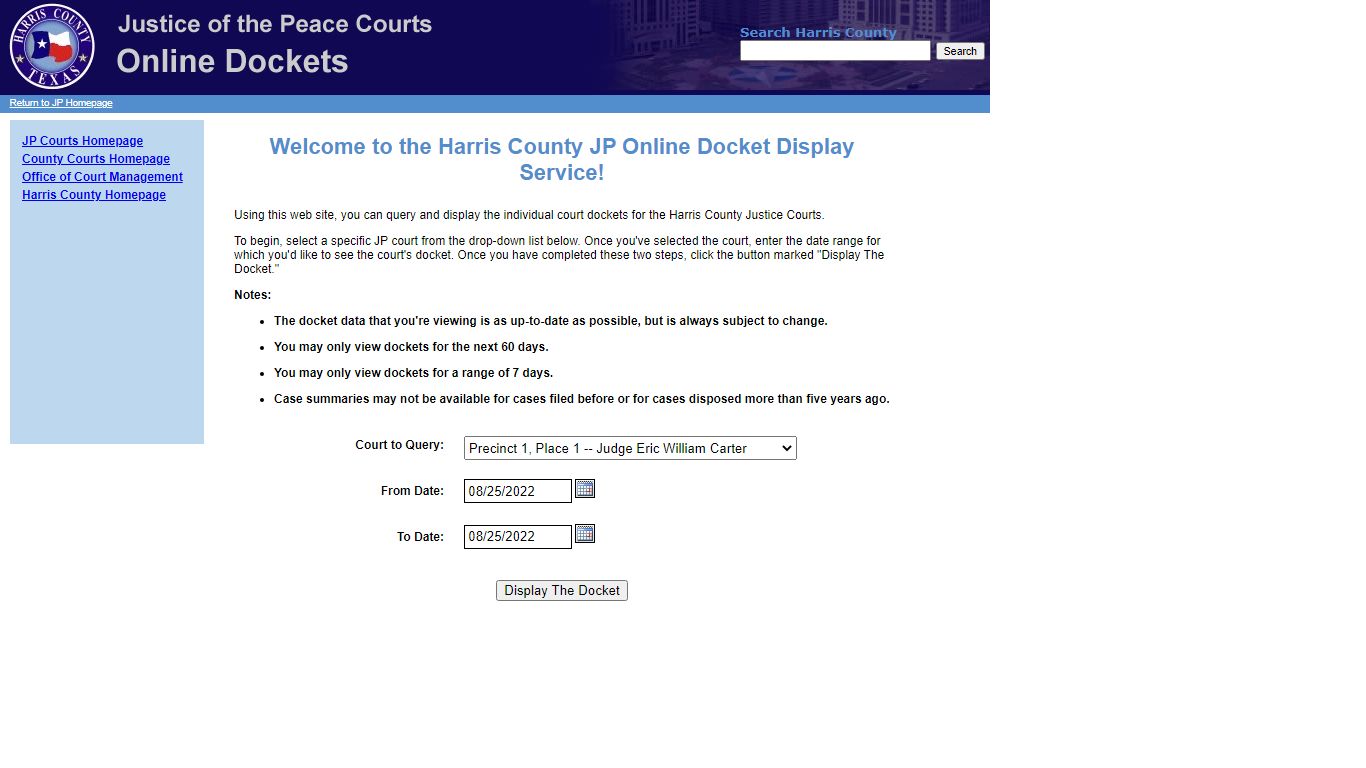 Find Justice Court Dockets - Harris County, Texas